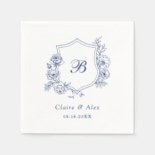 Floral Elegante Rose Wappen Royal Blue Monogram Serviette