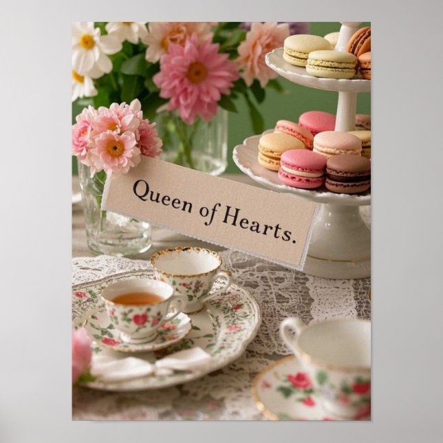 Floral elegante Teacup Königin der Herzen Poster (Vorne)