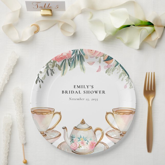 Floral Elegante Tee Party Brautparty Pappteller (Hochzeit)