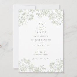 Floral Elegante Vintag Sage Green Save the Date Einladung