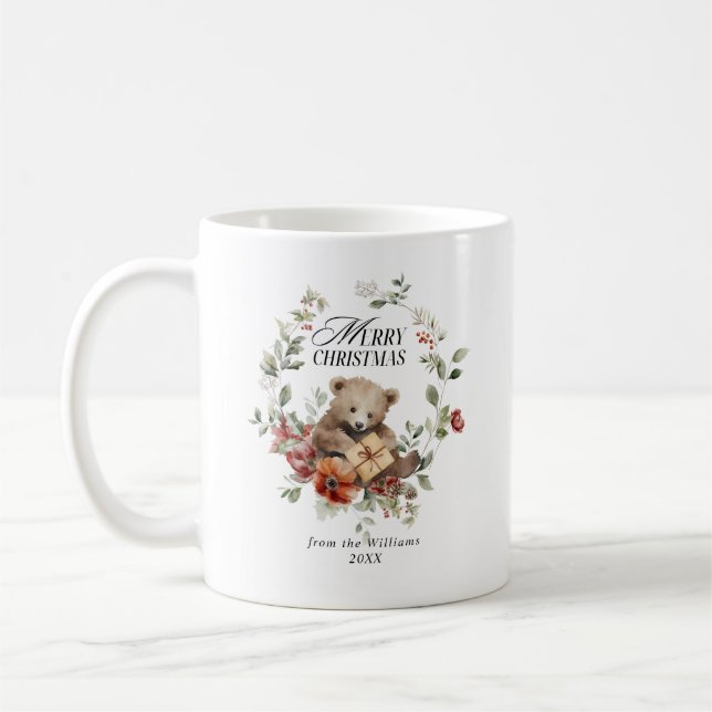 Floral Elegante Wasserfarbe Frohe Weihnachtswünsch Kaffeetasse (Links)