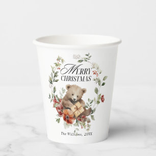 Floral Elegante Wasserfarbe Frohe Weihnachtswünsch Pappbecher