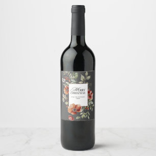 Floral Elegante Wasserfarbe Frohe Weihnachtswünsch Weinetikett