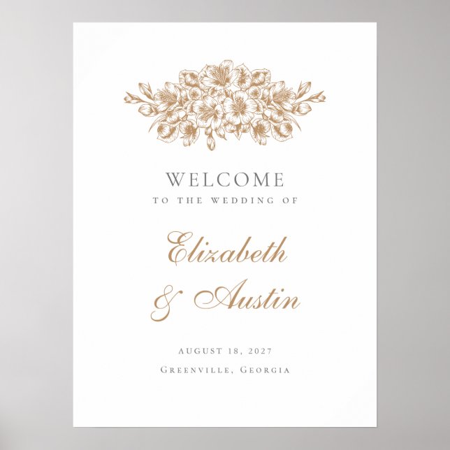 Floral Elegantes Botanisches Hochzeitsszenario Beg Poster (Vorne)