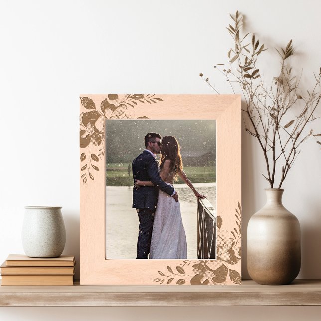 Floral Elegantes Minimalistisches Foto Geätzte Rahmen (Wedding Photo Frame with Couples photo)