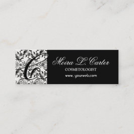 Floral Elegantes Monogramm Damask Black Lace Mini Visitenkarte