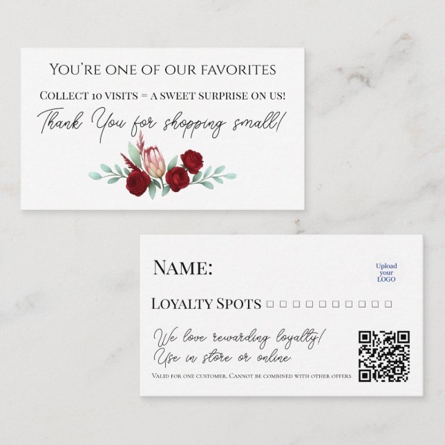 Floral Elegantes Wasserfarben Ruby Red Reward Card Treuekarte (Vorne/Hinten)