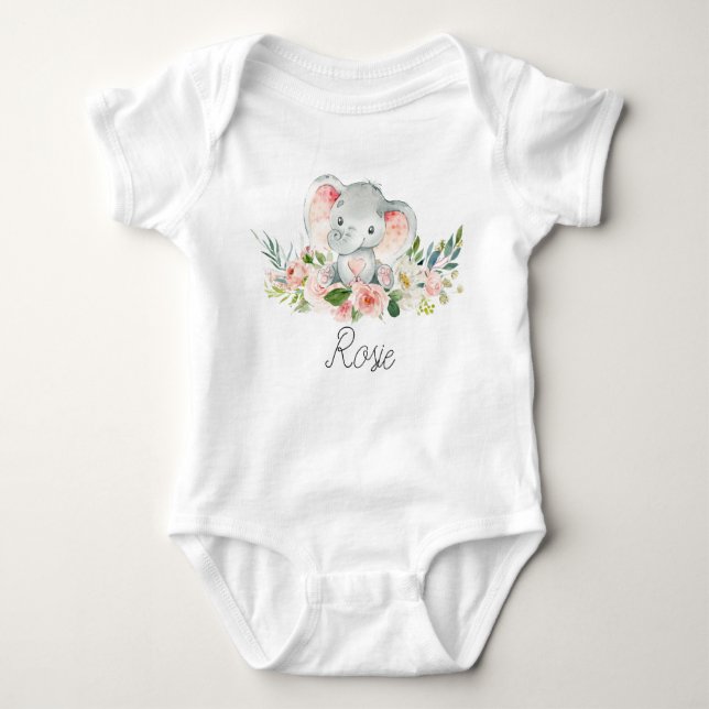Floral Elephant Baby Bodysuit Strampler (Vorderseite)