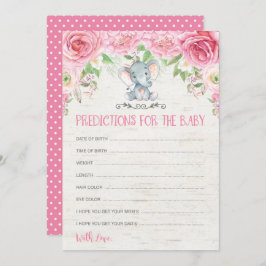 Floral Elephant Baby Shower Game Predictions Card Einladung