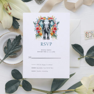 Floral Elephant Bay Blue und White RSVP Card Einladung