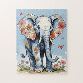Floral Elephant Wasserfarbe mit Wildblumen