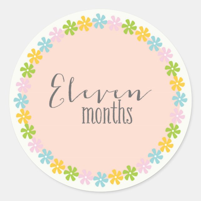 Floral elf Monate Neue Babyaufkleber Runder Aufkleber (Vorderseite)