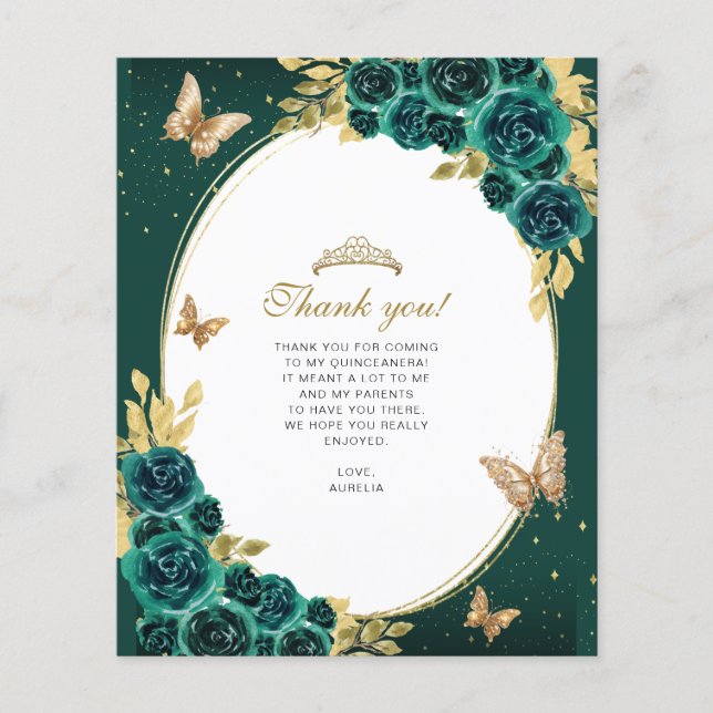 Floral Emerald Gold Butterfly Quinceañera Foto (Vorderseite)