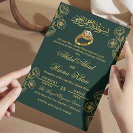 Floral Emerald Gold Muslim Islamische Verlobung Einladung