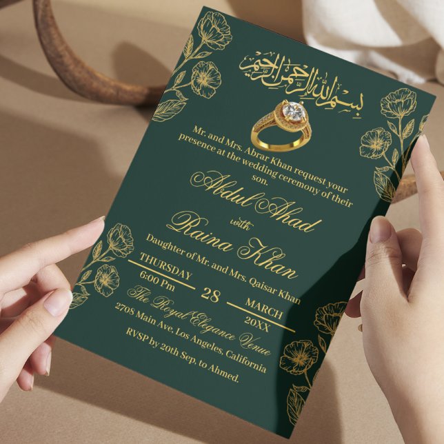 Floral Emerald Gold Muslim Islamische Verlobung Einladung (Von Creator hochgeladen)