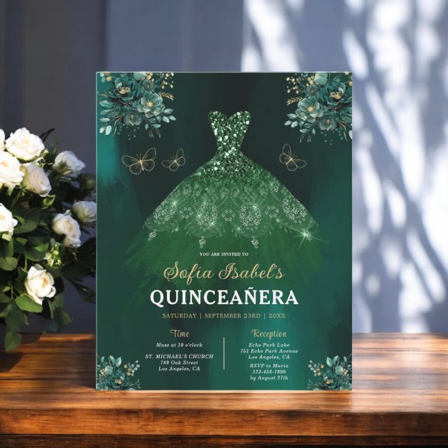 Floral Emerald Green Dress Birthday Quinceanera (Von Creator hochgeladen)
