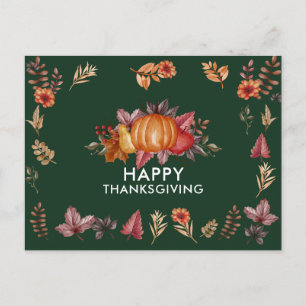 Floral Emerald Green Erntedank Dinner Feiertagspostkarte