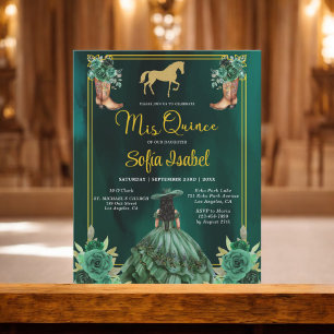 Floral Emerald Green Gold Boots Horse Quinceanera