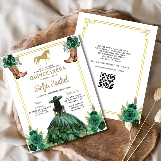 Floral Emerald Green Gold Boots Horse Quinceanera (Von Creator hochgeladen)