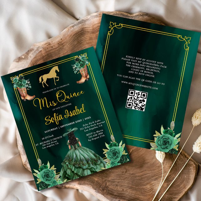 Floral Emerald Green Gold Boots Horse Quinceanera Flyer (Von Creator hochgeladen)