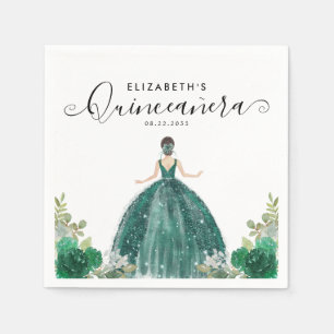 Floral Emerald Green Princess Dress Quinceanera Serviette