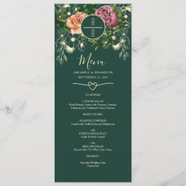 Floral Emerald Green Wedding Menu Menükarte