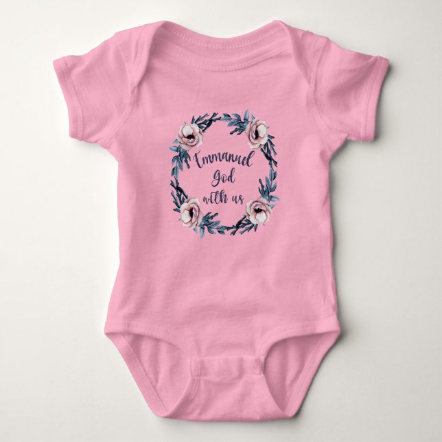 Floral Emmanuel Gott ist mit uns Religious Baby Strampler (Vorderseite)