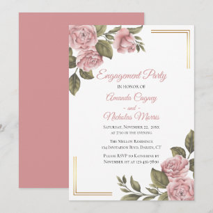 Floral Engagement Party Pink Peony Elegante Hochze Einladung
