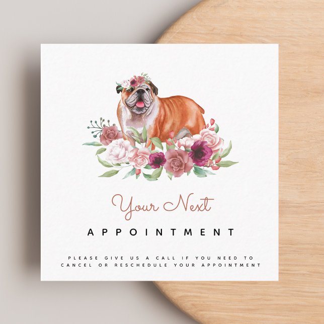 Floral English Bulldog Hund Ernennung Erinnerung Quadratische Visitenkarte (Von Creator hochgeladen)