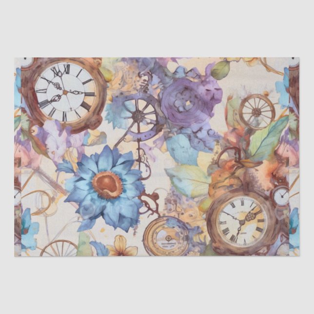 Floral Ephemera Steampunk Entcoupage Seidenpapier (Vorderseite)