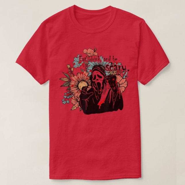 Floral essen Drink und Beängstigend schreien Ghost T-Shirt (Design vorne)