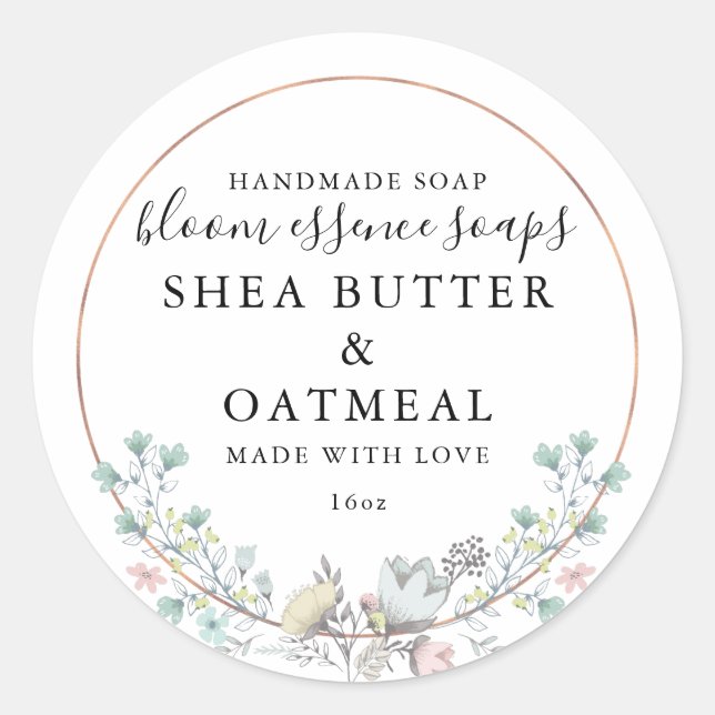 Floral et huile | Sticker pour savon (Devant)