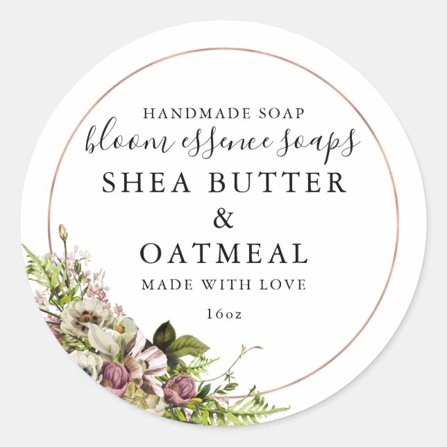 Floral et huile | Sticker pour savon (Devant)