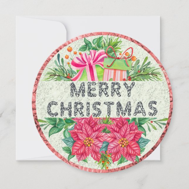 Floral et présente Joyeuse carte ronde de Noël (Devant)