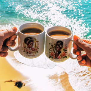 Floral Ethnisch Christliches Gebet Schwarze Frau Kaffeetasse