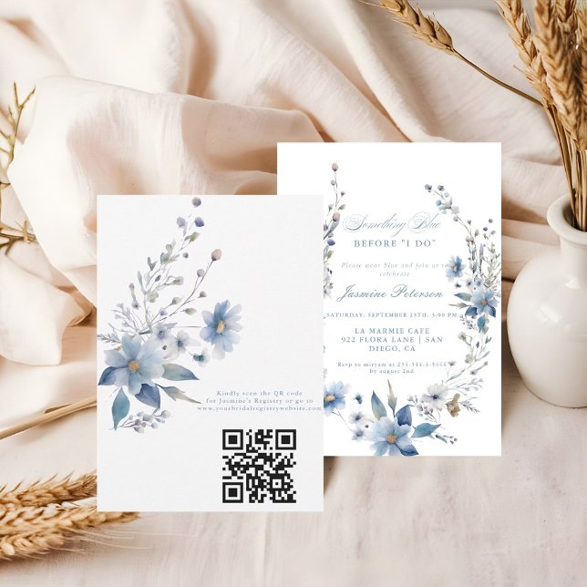 Floral Etwas Blau bevor ich QR-Brautparty Einladung (Von Creator hochgeladen)