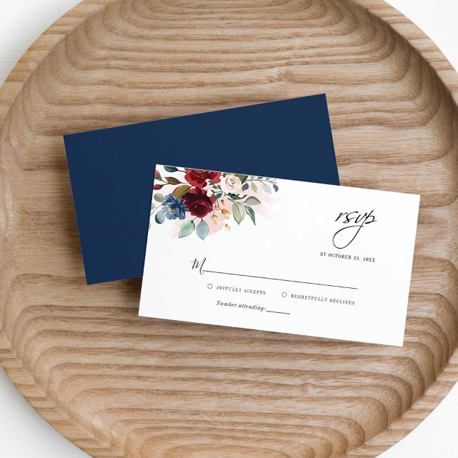 Floral Eucalyptus Bourgogne Mariage Carte RSVP (Burgundy Floral Wedding RSVP Card)
