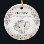 Floral Eucalyptus Elephant Baby First Christmas Keramik Ornament<br><div class="desc">Adorable Keramik-Ornament mit einem süßen Babyelefant,  elegantem Aquarell und staubigen,  blüten Blume. Matching Artikel in unserem Shop verfügbar!</div>