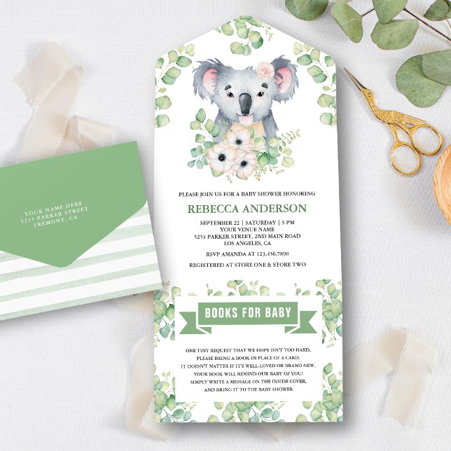 Floral Eucalyptus Koala Girl Babydusche All In One Einladung (Von Creator hochgeladen)