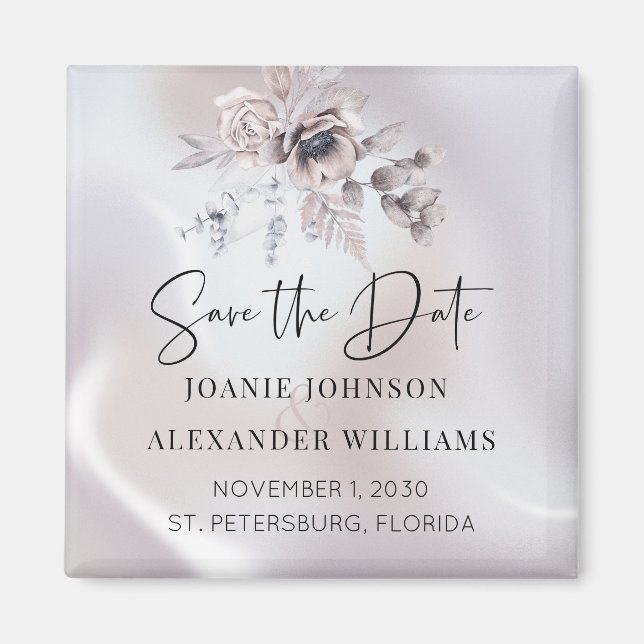 Floral Eucalyptus Luxe Pearl Wedding Save the Date Magnet (Vorne)