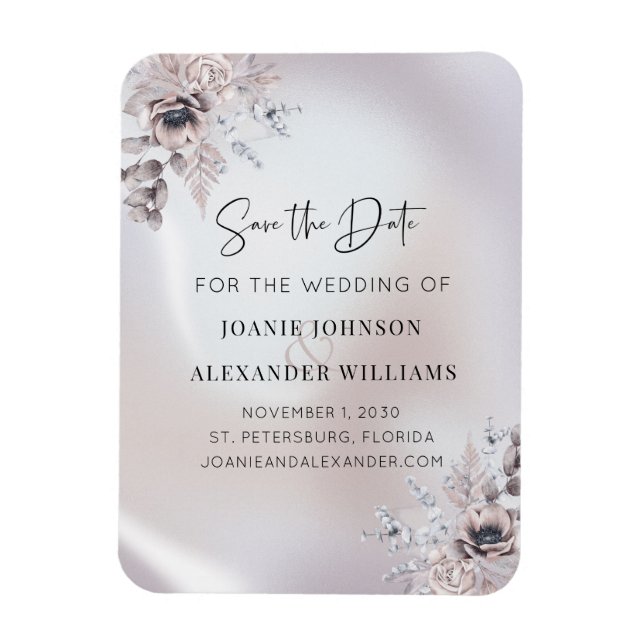 Floral Eucalyptus Luxe Pearl Wedding Save the Date Magnet (Vertikal)