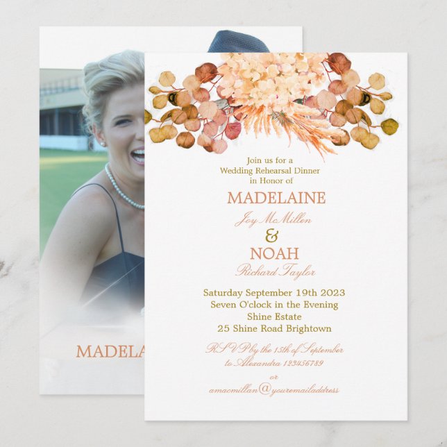 Floral Eukalyptus Elegante Chic Wedding Probe Einladung (Vorne/Hinten)