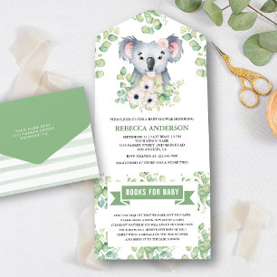 Floral Eukalyptus Koala Mädchen Baby-Party All In One Einladung
