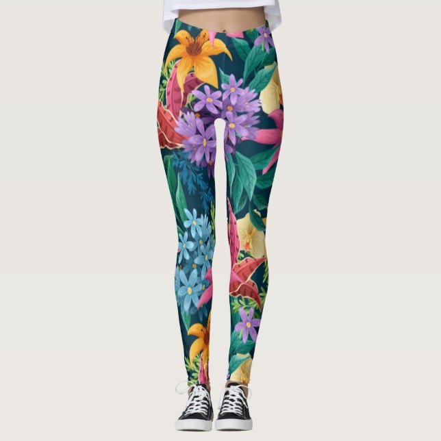 Floral Exotische Blume Blätter Muster-23001 Leggings (Vorderseite)