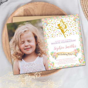 Floral Fairy Anniversaire Invitation avec photo