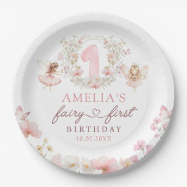 Floral Fairy First Birthday Party Paper Plates Pappteller