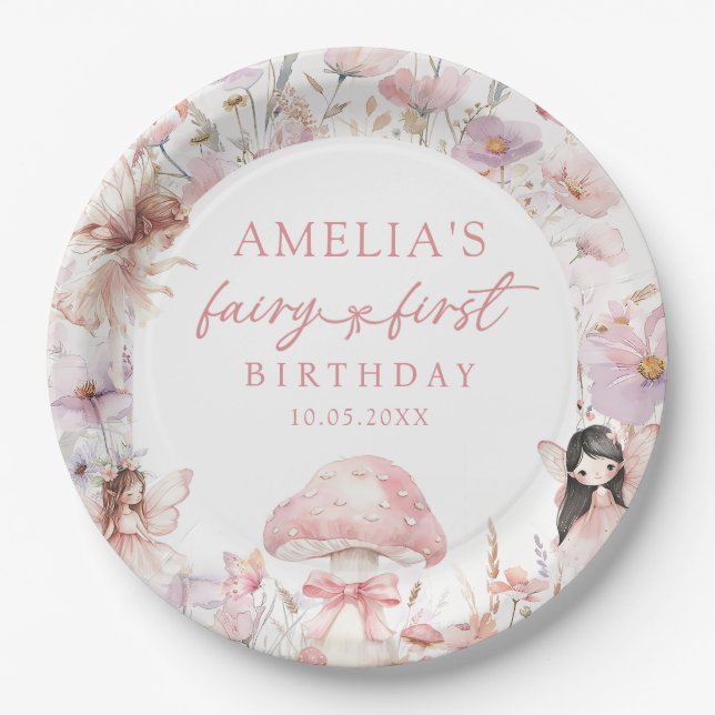 Floral Fairy First Birthday Party Paper Plates Pappteller (Vorderseite)