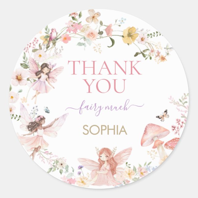 Floral Fairy First Birthday Party Runder Aufkleber (Vorderseite)