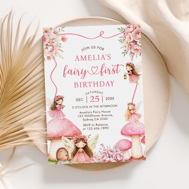 Floral Fairy First Girls 1st Birthday Party Einladung (Von Creator hochgeladen)
