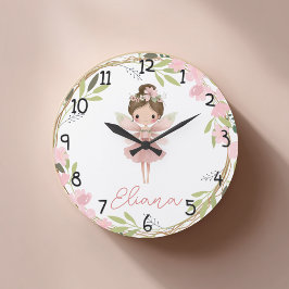 Floral Fairy Watercolor Personalised Kids Clock Große Wanduhr